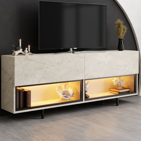 Comoda TV, Hanah Home, Ekol Down, 180x67x32 cm, Travertin