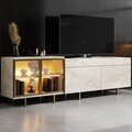 Comoda TV, Hanah Home, Vienna, 190x57x37 cm, Travertin / Auriu