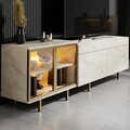 Comoda TV, Hanah Home, Vienna, 190x57x37 cm, Travertin / Auriu