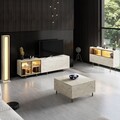 Comoda TV, Hanah Home, Vienna, 190x57x37 cm, Travertin / Auriu