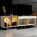 Comoda TV, Hanah Home, Vienna, 190x57x37 cm, Travertin / Auriu