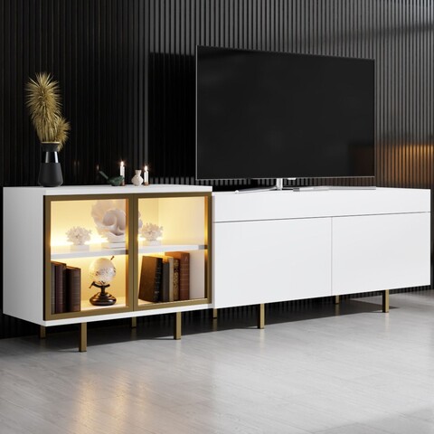 Comoda TV, Hanah Home, Vienna, 190x57x37 cm, Alb/Auriu