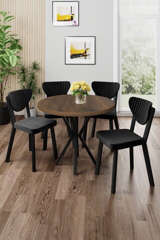 Set masa si scaune (5 Pieces), Hanah Home, Agnes, Baroc / Negru