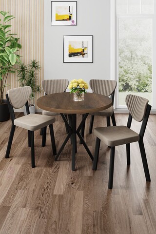 Set masa si scaune (5 Pieces), Hanah Home, Agnes, Baroc / Cappuccino