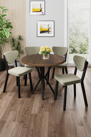 Set masa si scaune (5 Pieces), Hanah Home, Agnes, Baroc / Crem