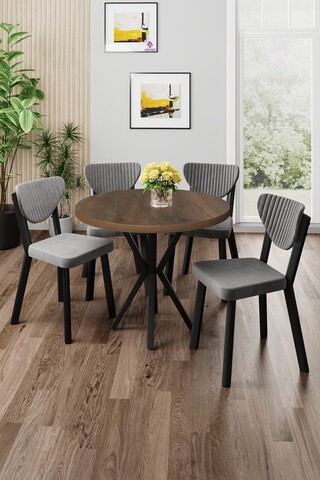 Set masa si scaune (5 piese), Hanah Home, Agnes, Baroc / Gri