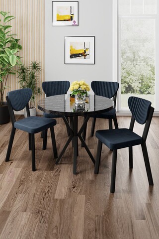 Set masa si scaune (5 piese), Hanah Home, Agnes, Marmură neagră / Antracit