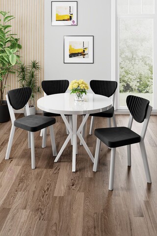 Set masa si scaune (5 piese), Hanah Home, Agnes, Alb/Negru