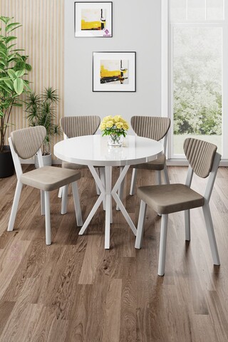 Set masă și scaune (5 bucăți), Hanah Home, Agnes, Alb / Cappuccino