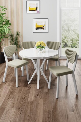 Set masa si scaune (5 piese), Hanah Home, Agnes, Alb / Crem