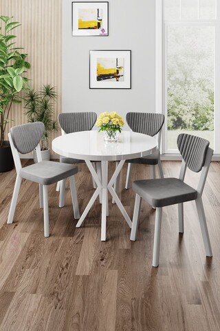 Set masa si scaune (5 piese), Hanah Home, Agnes, Alb/Gri