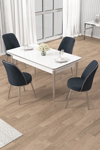 Set masa si scaune (5 piese), Hanah Home, Rewa, Alb / Crom / Antracit