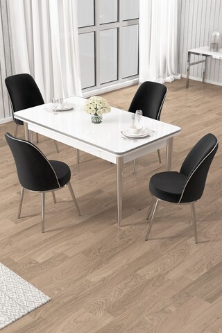 Set masa si scaune (5 piese), Hanah Home, Rewa, Alb / Crom / Negru