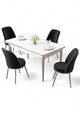 Set masa si scaune (5 piese), Hanah Home, Rewa, Alb / Crom / Negru