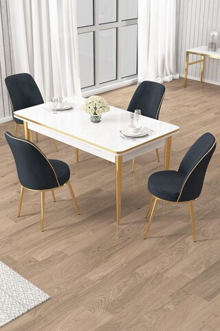 Set masa si scaune (5 piese), Hanah Home, Rewa, Alb / Auriu / Antracit