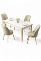 Set masa si scaune (5 Pieces), Hanah Home, Rewa, Alb / Auriu / Crem