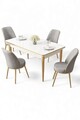Set masa si scaune (5 Pieces), Hanah Home, Rewa, Alb / Auriu / Gri