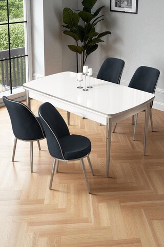Set masa extensibila si scaune (5 piese), Hanah Home, Nira, Alb / Crom / Antracit
