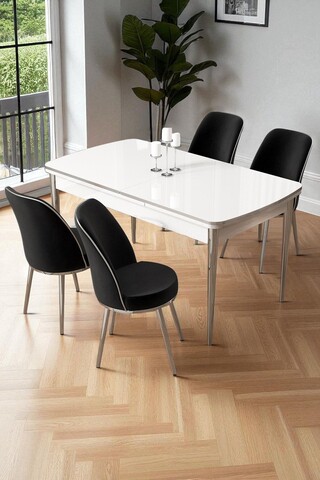 Set masa extensibila si scaune (5 piese), Hanah Home, Nira, Alb / Crom / Negru