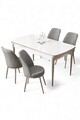 Set masă și scaune extensibile (5 Pieces), Hanah Home, Severă, Alb / Crom / Gri