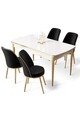 Set masa extensibila si scaune (5 piese), Hanah Home, Nira, Alb / Auriu / Negru