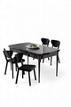 Set masa extensibila si scaune, Hanah Home, Exve, Marmură neagră / Negru