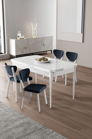 Set masa extensibila si scaune (5 piese), Hanah Home, Exve, Alb / Antracit