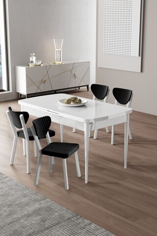 Set masa extensibila si scaune (5 piese), Hanah Home, Exve, Alb/Negru