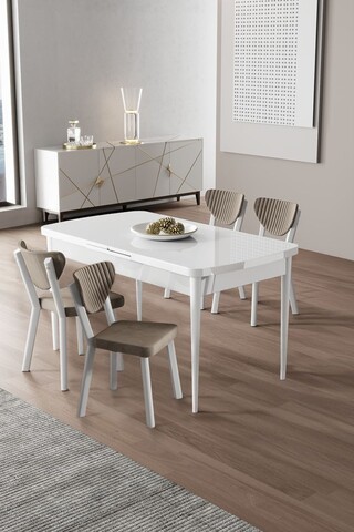 Set masa extensibila si scaune, Hanah Home, Exve, Alb / Cappuccino