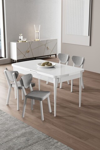 Set masa extensibila si scaune (5 piese), Hanah Home, Exve, Alb/Gri
