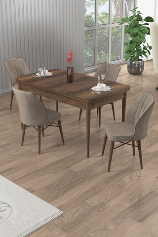 Set masa extensibila si scaune, Hanah Home, Uzi, Baroc / Cappuccino
