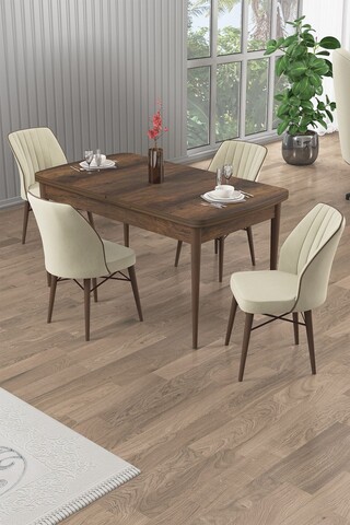 Set masa extensibila si scaune (5 piese), Hanah Home, Uzi, Baroc / Crem