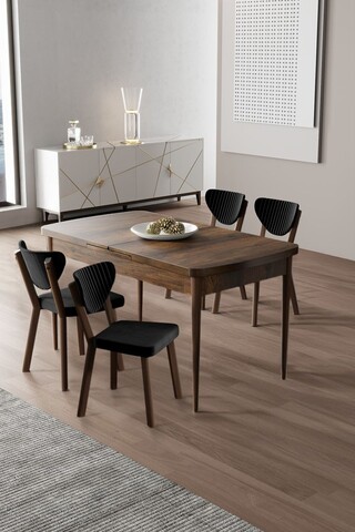 Set masa extensibila si scaune, Hanah Home, Exve, Baroc / Negru
