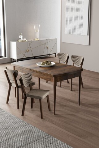 Set masa extensibila si scaune, Hanah Home, Exve, Baroc / Cappuccino