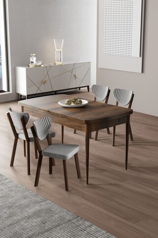 Set masa extensibila si scaune, Hanah Home, Exve, Baroc / Gri