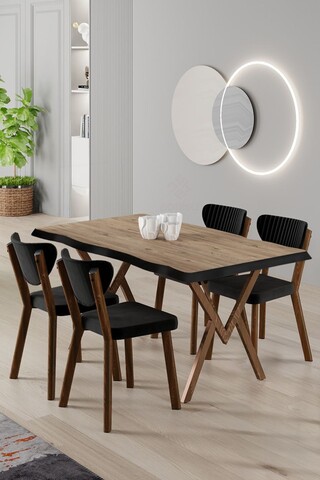 Set masă și scaune (5 bucăți), Hanah Home, Akort, Pin Atlantic / Negru
