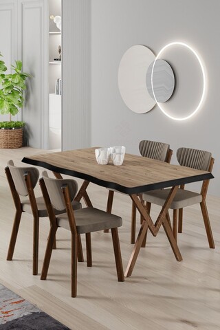 Set masă și scaune (5 bucăți), Hanah Home, Akort, Pin Atlantic / Cappuccino