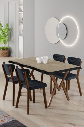 Set masă și scaune (5 bucăți), Hanah Home, Akort, Travertin / Antracit