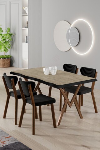 Set masă și scaune (5 bucăți), Hanah Home, Akort, Travertin / Negru