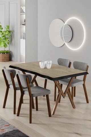 Set masă și scaune (5 bucăți), Hanah Home, Akort, Travertin / Gri