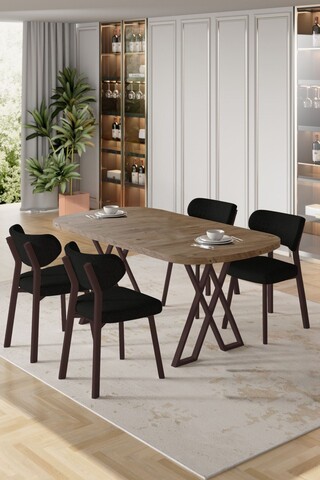 Set masă și scaune (5 bucăți), Hanah Home, Axton, Pin Atlantic / Negru