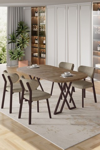 Set masă și scaune (5 bucăți), Hanah Home, Axton, Pin Atlantic / Cappuccino