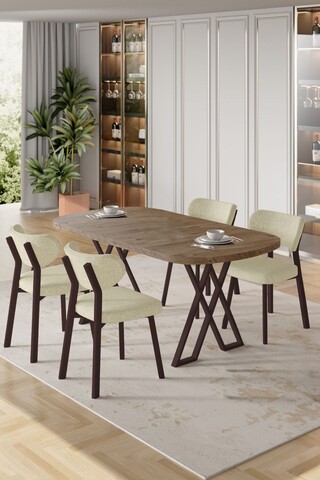 Set masă și scaune (5 bucăți), Hanah Home, Axton, Pin Atlantic / Crem