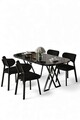 Set masă și scaune (5 bucăți), Hanah Home, Axton, Marmură neagră / Negru