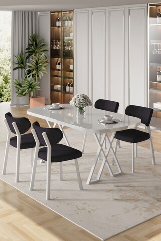 Set masă și scaune (5 bucăți), Hanah Home, Axton, Alb / Antracit
