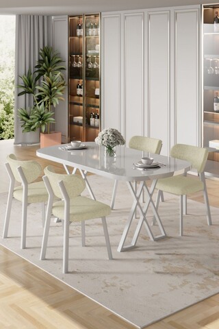 Set masă și scaune (5 bucăți), Hanah Home, Axton, Alb / Crem