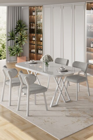 Set masă și scaune (5 bucăți), Hanah Home, Axton, Alb/Gri