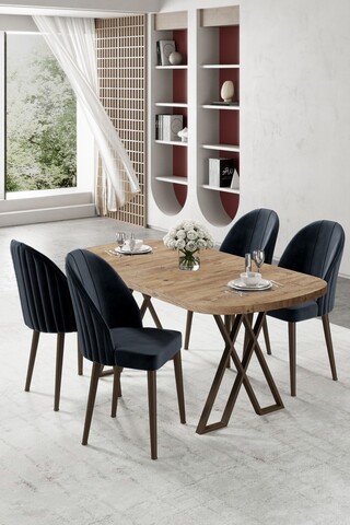 Set masă și scaune (5 bucăți), Hanah Home, Kaye, Pin Atlantic / Antracit
