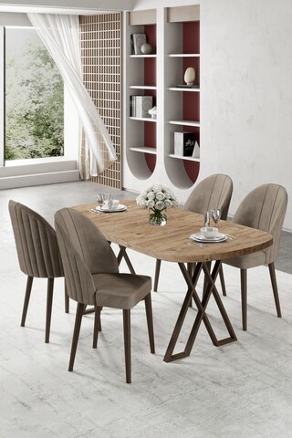 Set masă și scaune (5 bucăți), Hanah Home, Kaye, Pin Atlantic / Cappuccino