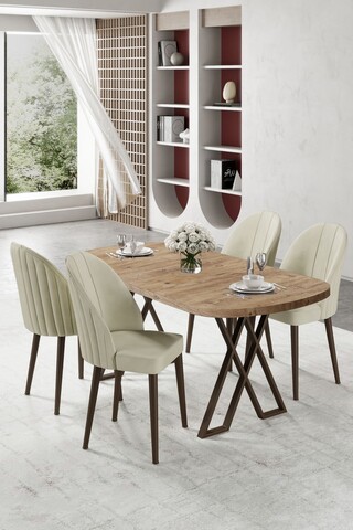 Set masă și scaune (5 bucăți), Hanah Home, Kaye, Pin Atlantic / Crem